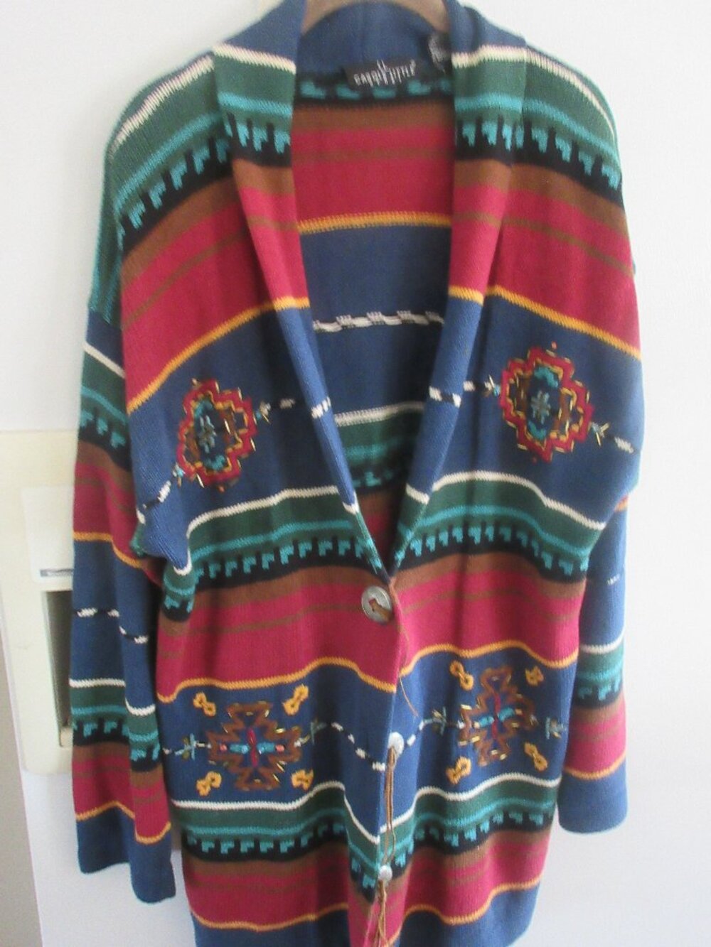 Vintage Carole Little rare aztec Knit Cardigan Sweater m l